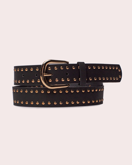 RILEY | Studded Leather Belt with Gold Buckle