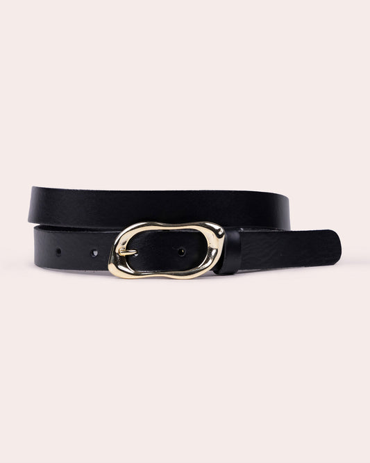 NOA | Elegant Leather Belt with Sculpted Gold Buckle