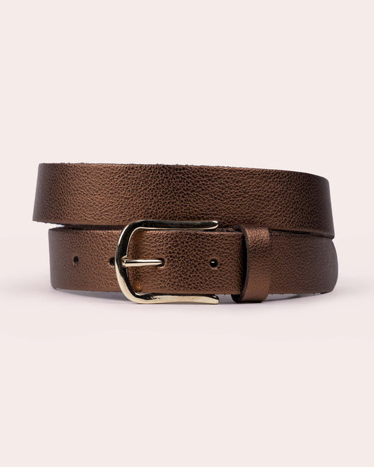 ELLE | Pebbled Leather Belt with Shiny Structured Buckle