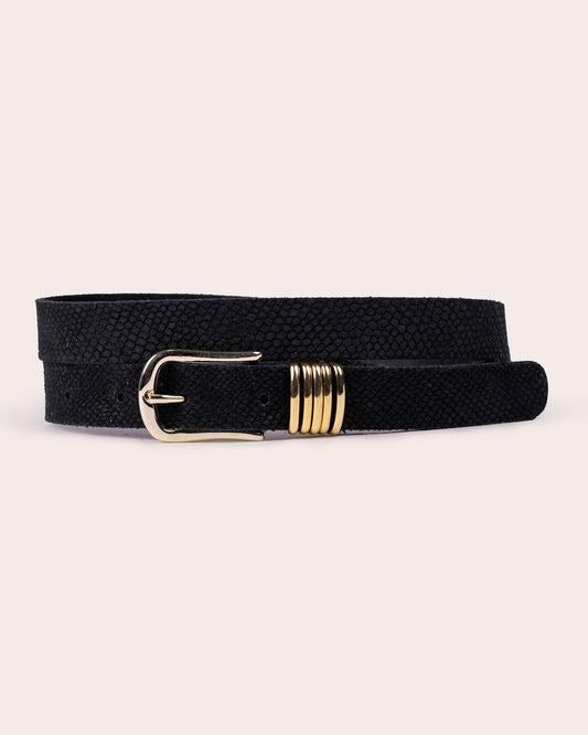 COCO | Lizard-Embossed Leather Belt with Gold Buckle