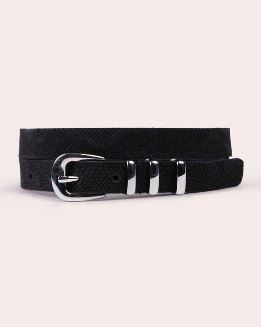 RUE | Lizard-Embossed Leather Belt with Triple Gold Loops
