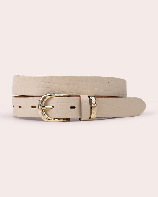 SOL | Croc-Effect Leather Belt with Elegant Gold Buckle