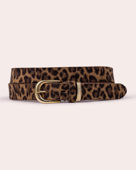 NINA | Animal Print Leather Belt with Rounded Textured Buckle