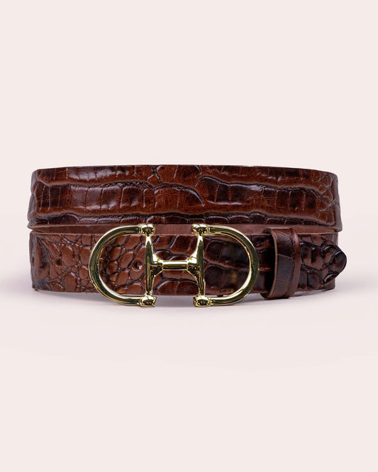 TESS | Croc-Embossed Leather Belt with H-Shaped Horsebit Buckle