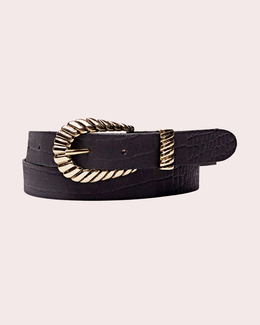 HELENA | Croc Embossed Leather Belt with Statement Buckle