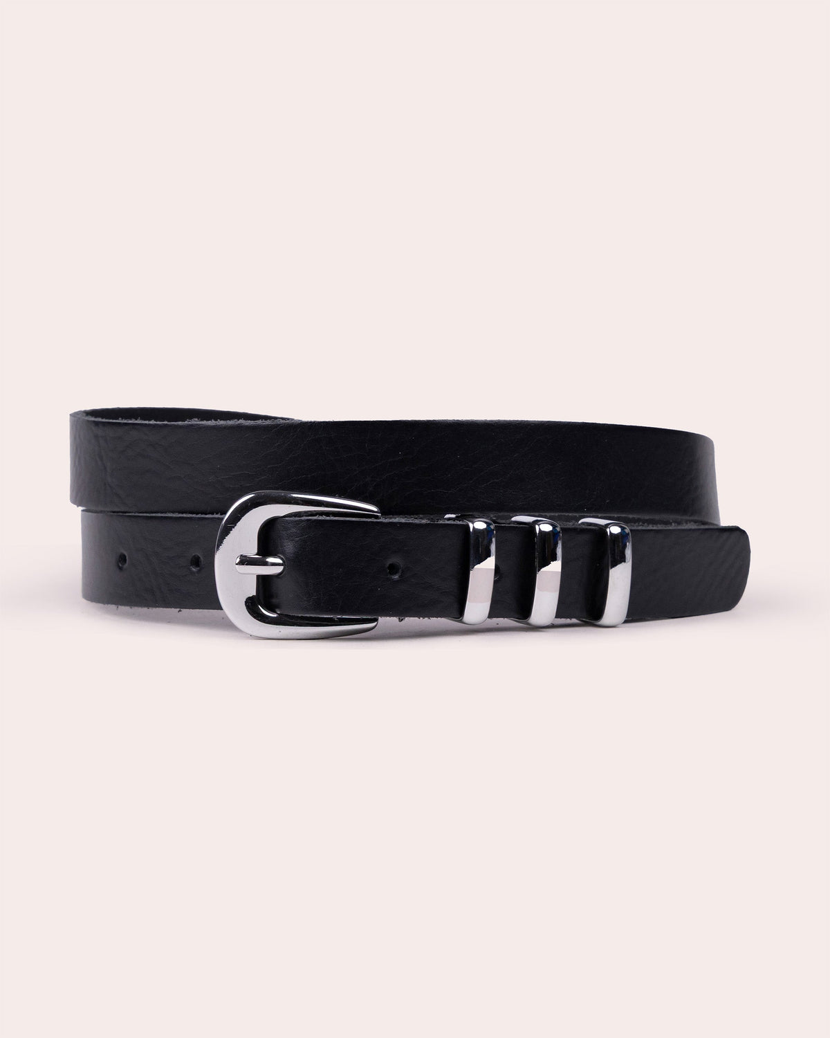 ZAZA | Slim Leather Belt with Triple Metal Loops